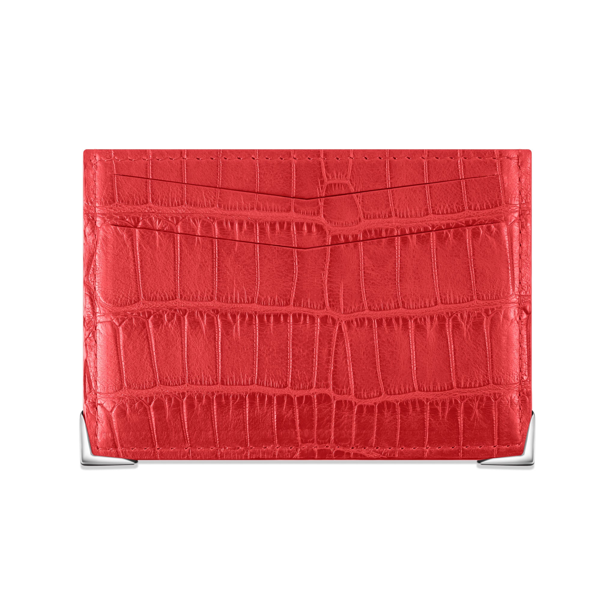 StingHD Red Crocodile Leather Card Holder with Silver Accents
