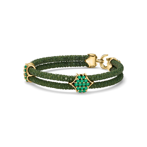 B441 - Yellow Gold with Emerald Clusters and Emerald Clasp