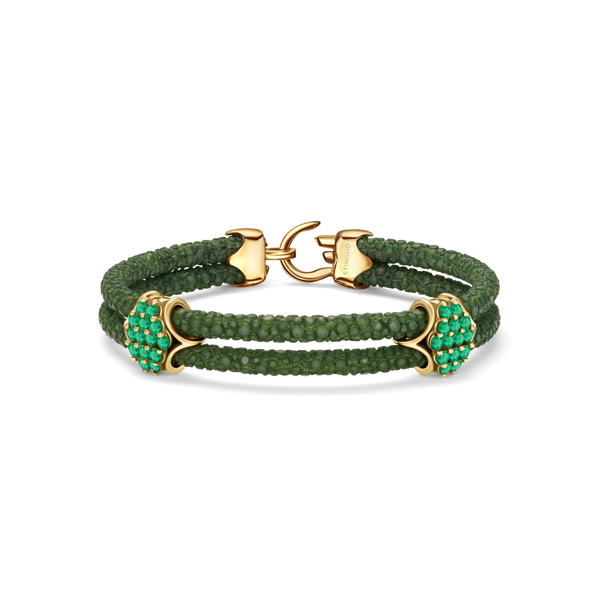 B441 - Yellow Gold with Emerald Clusters and Emerald Clasp – StingHD
