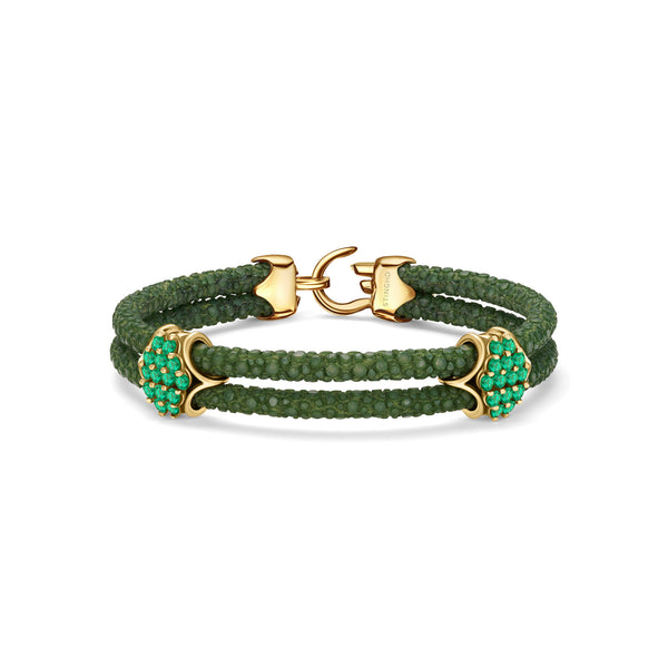 B441 - Yellow Gold with Emerald Clusters and Emerald Clasp