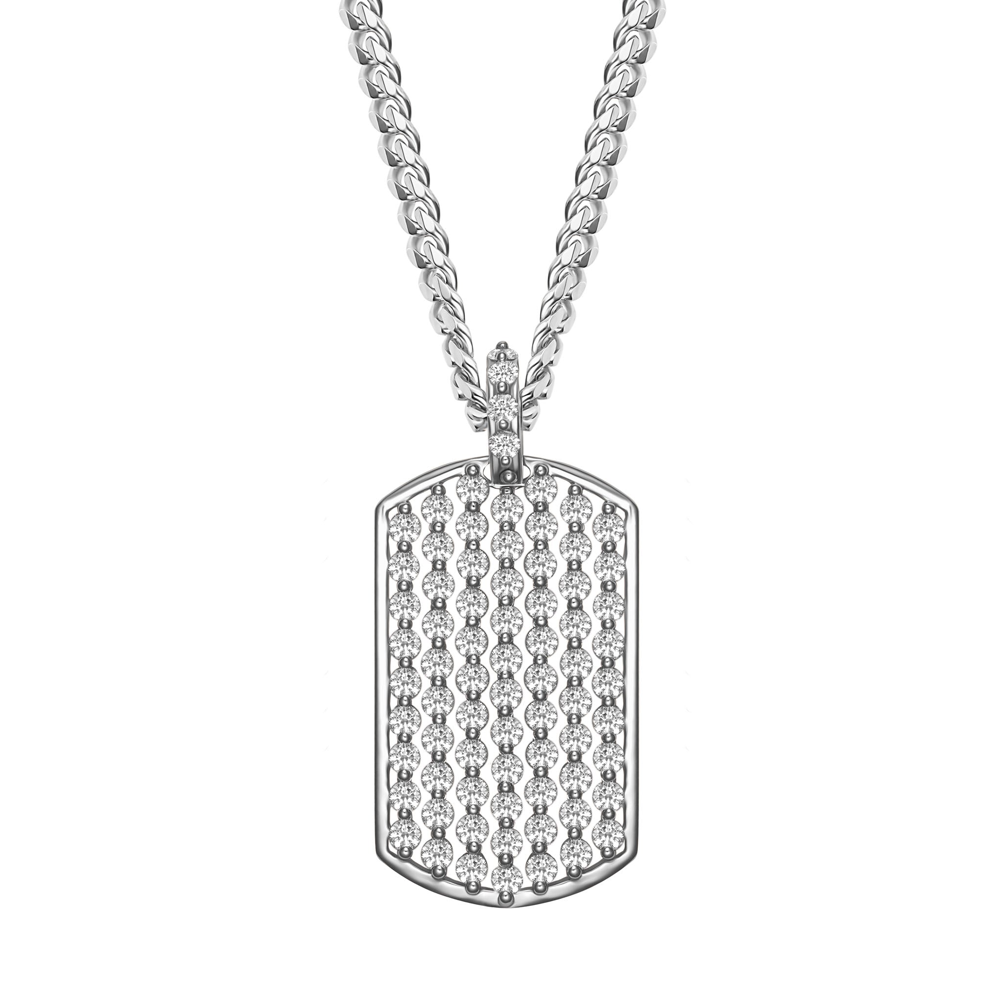 StingHD Diamond Dog Tag Silver Pendant with Diamond Bale
