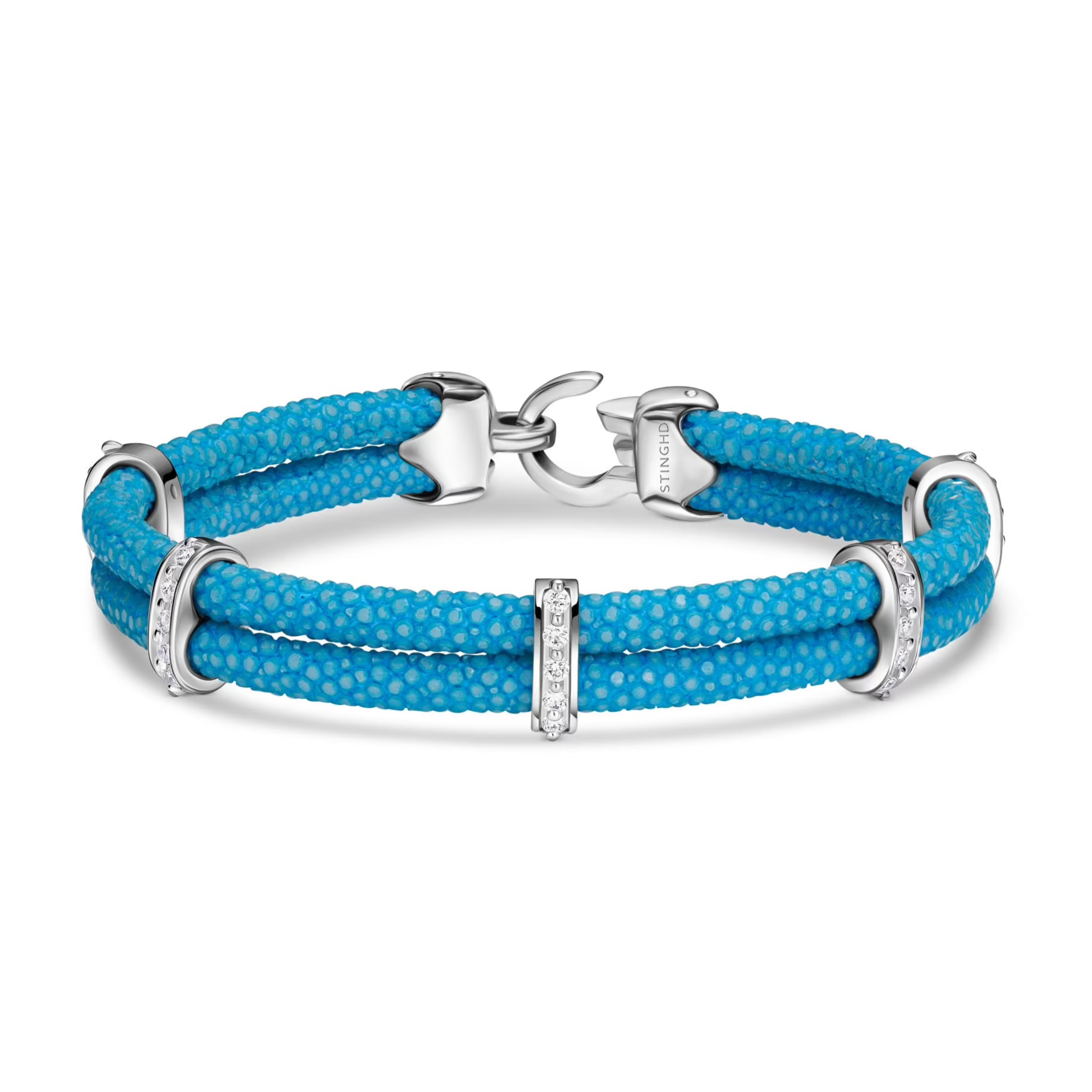 B452 | Five-Bar Bracelet in Silver and Diamond on Baby Blue