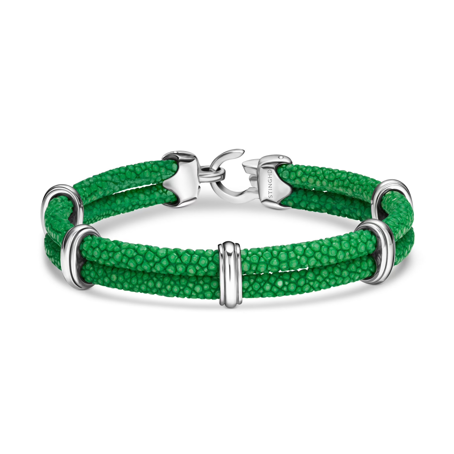 B452 | Five-Bar Bracelet in Silver on Emerald Green Stingray – StingHD