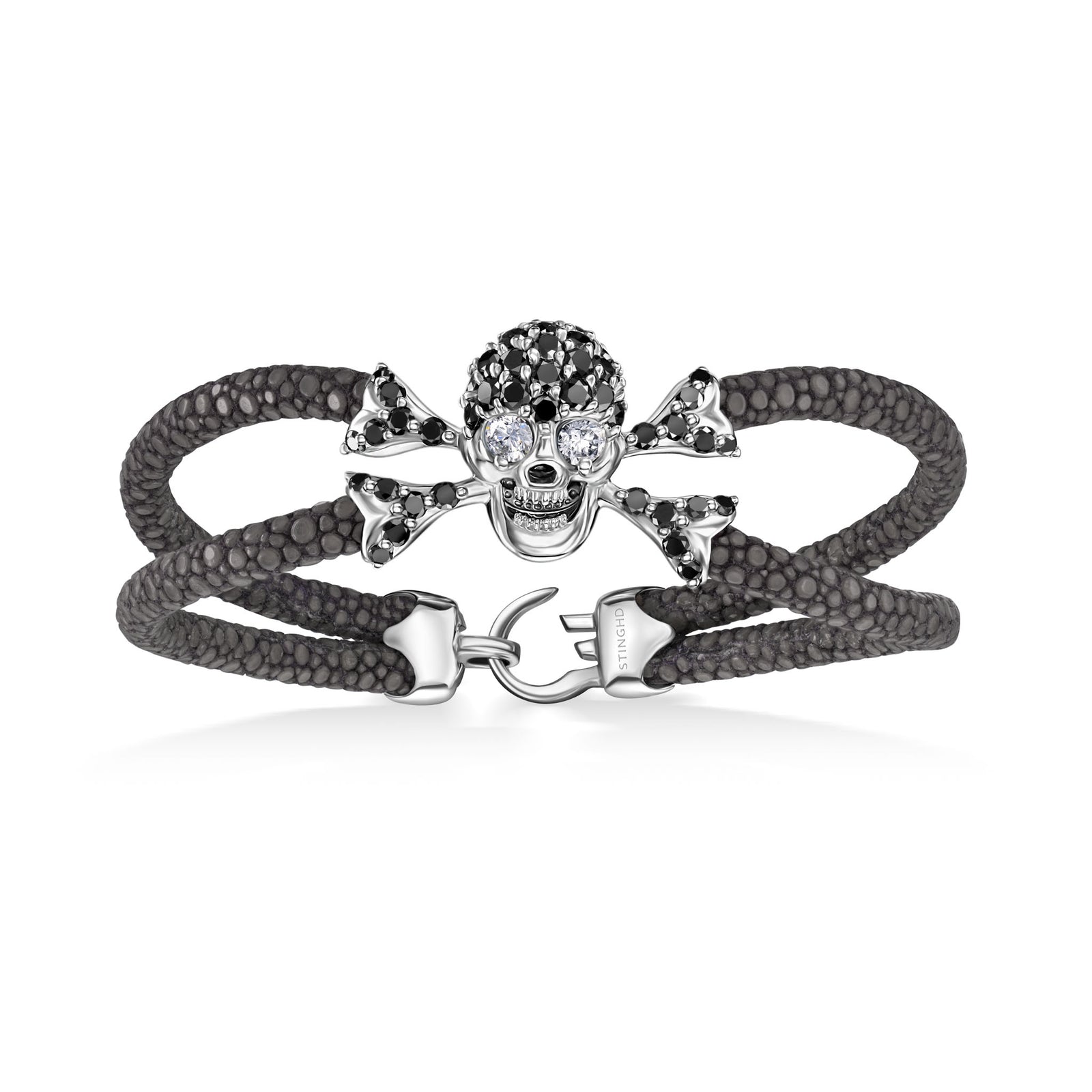 B477 Silver Skull covered in Black Diamonds with Diamond Eyes 