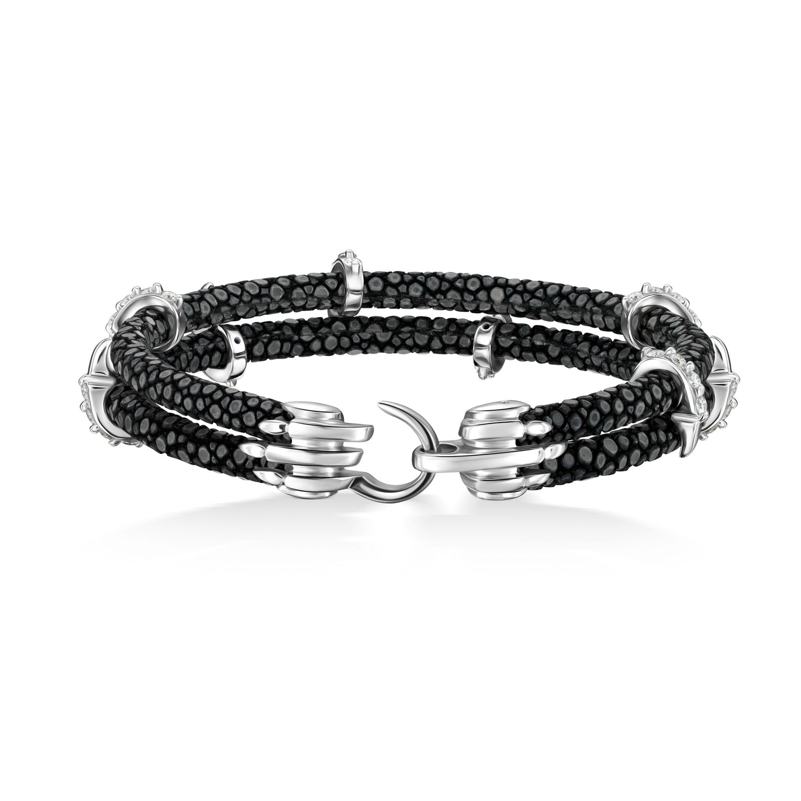 B476 Silver Diamond-Encrusted Stingray Bracelet in Pure Silver