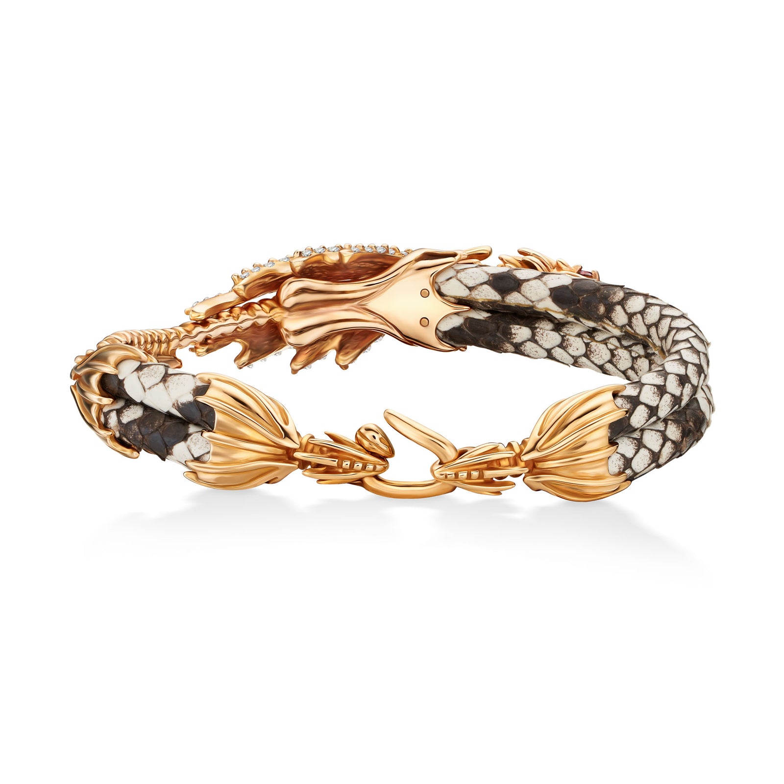 B490 - 20k Rose Gold Dragon with Diamond Scales and Ruby