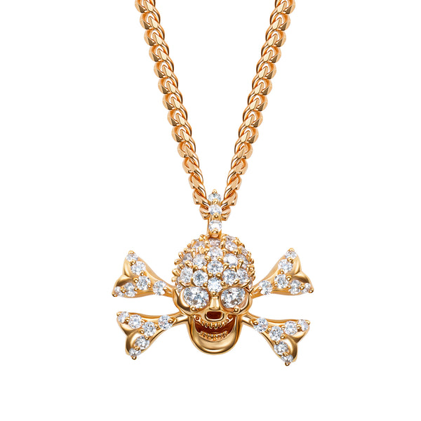 StingHD Spectre Radiance: Diamond-Adorned 18K Rose Gold Skull Necklace