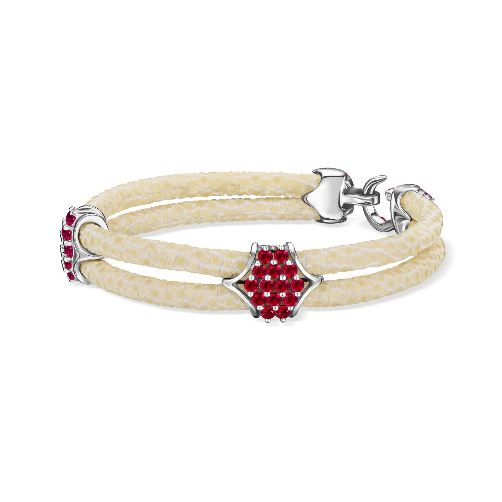 ブレスレット [Retro finger] Sling B441 - Silver with Ruby Clusters and Ruby Clasp – StingHD