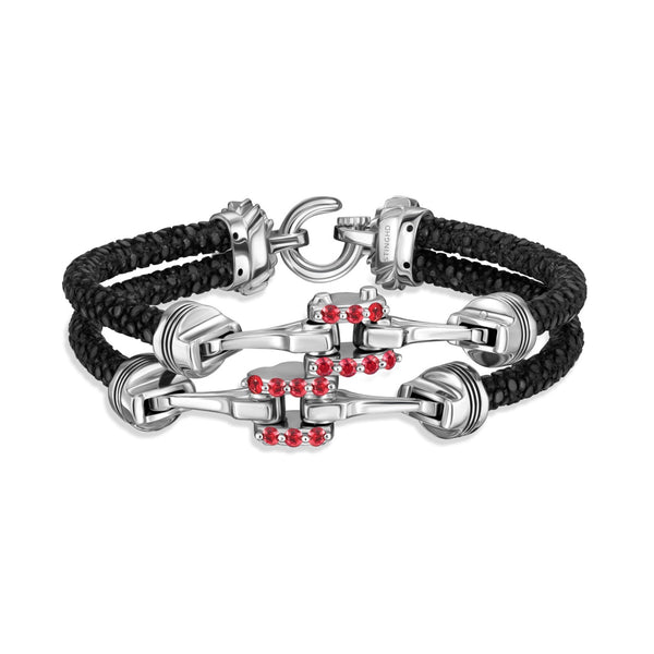B509 StingHD Solid Silver Piston on Black Stingray Adorned with Radiant Rubies