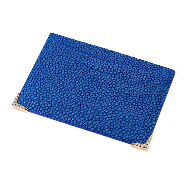StingHD Lumière: Diamond-Encrusted Rose Gold & Blue Stingray Leather Card Holder