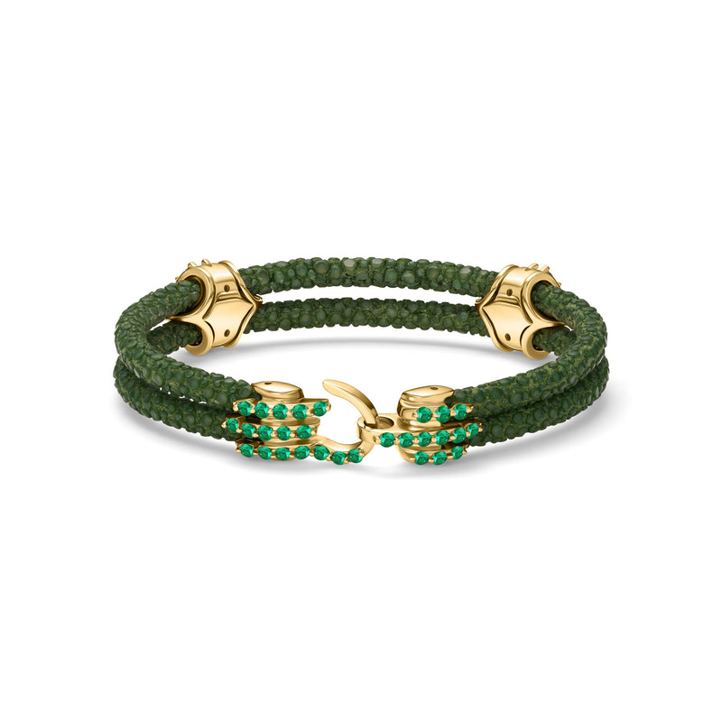 B441 - Yellow Gold with Emerald Clusters and Clasp