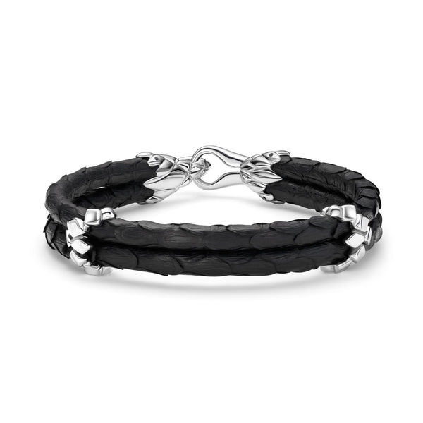 B445P Silver & Black Python Dragon Bracelet