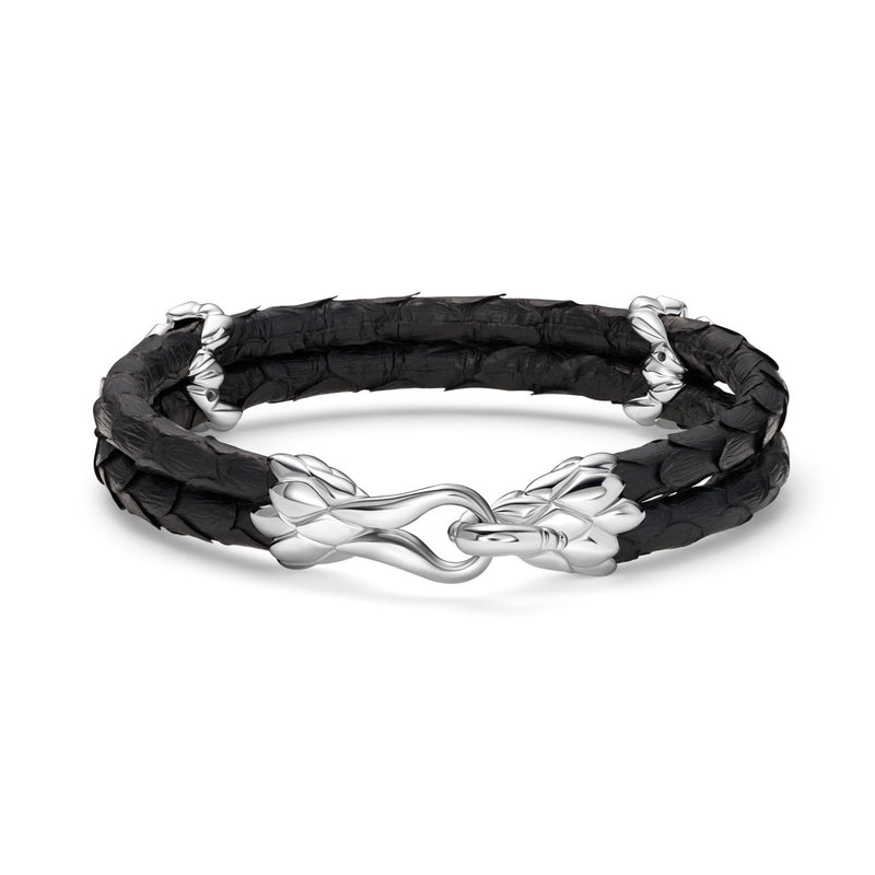 B445P Silver & Black Python Dragon Bracelet