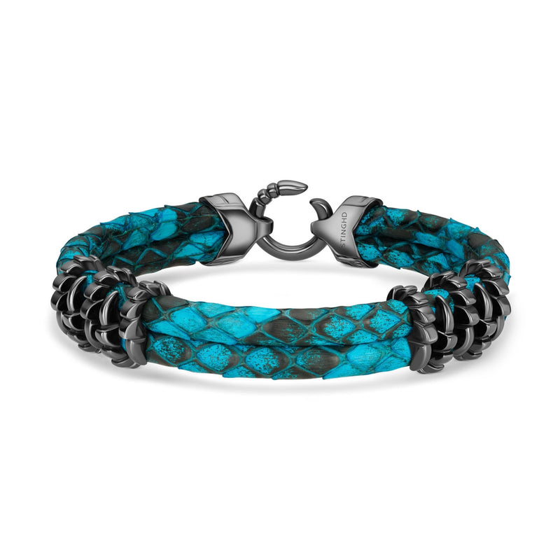 B453P Black Platinum & Turquoise Python Bracelet