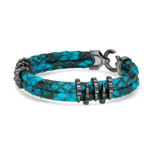 B453P Black Platinum & Turquoise Python Bracelet