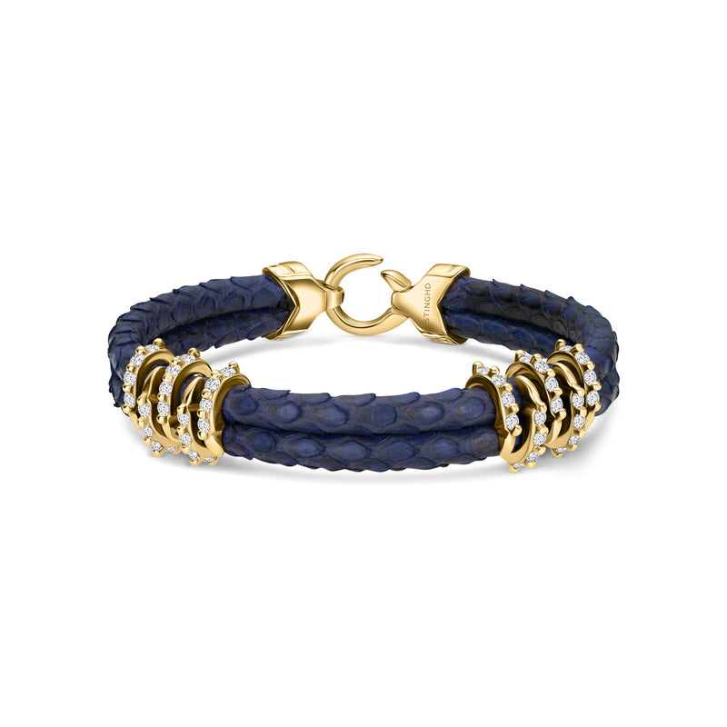 B453P Yellow Gold & Diamond Navy Python Bracelet