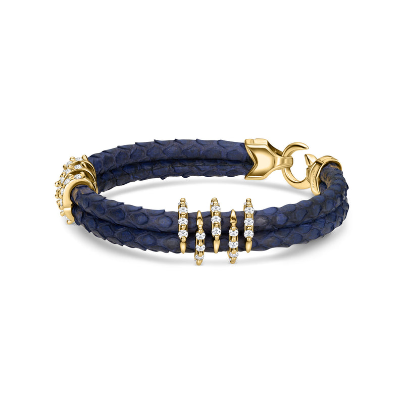 B453P Yellow Gold & Diamond Navy Python Bracelet