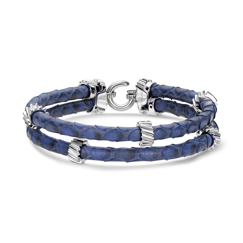 B497P Silver & Blue Python Gear Bracelet