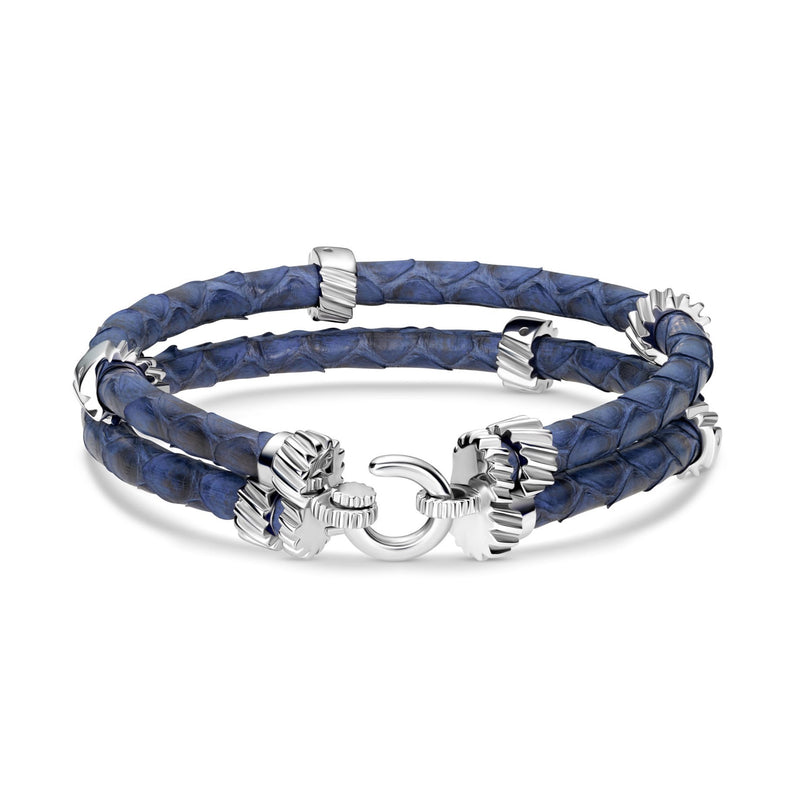 B497P Silver & Blue Python Gear Bracelet