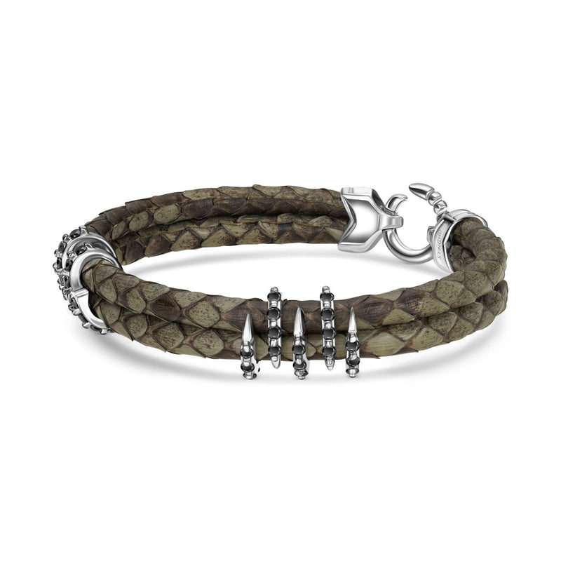 B453P Black Diamonds & Silver on Grey Python Bracelet