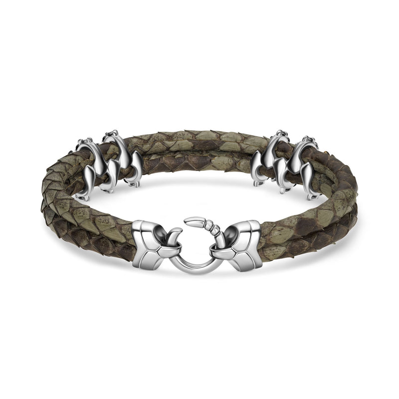 B453P Black Diamonds & Silver on Grey Python Bracelet