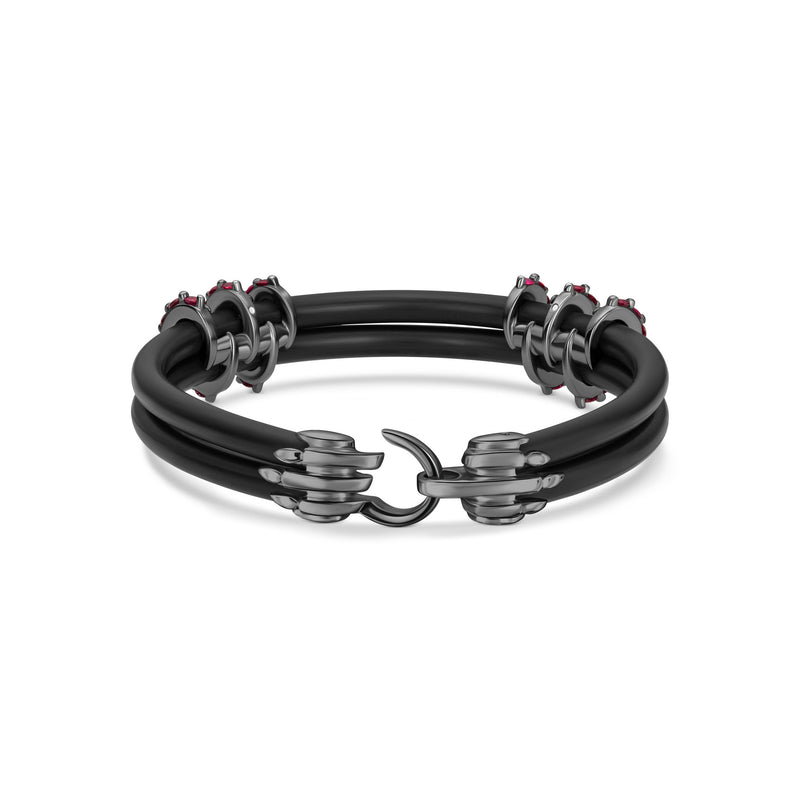 B453 Black Platinum & Ruby Claw Wrapped Rubber Bracelet