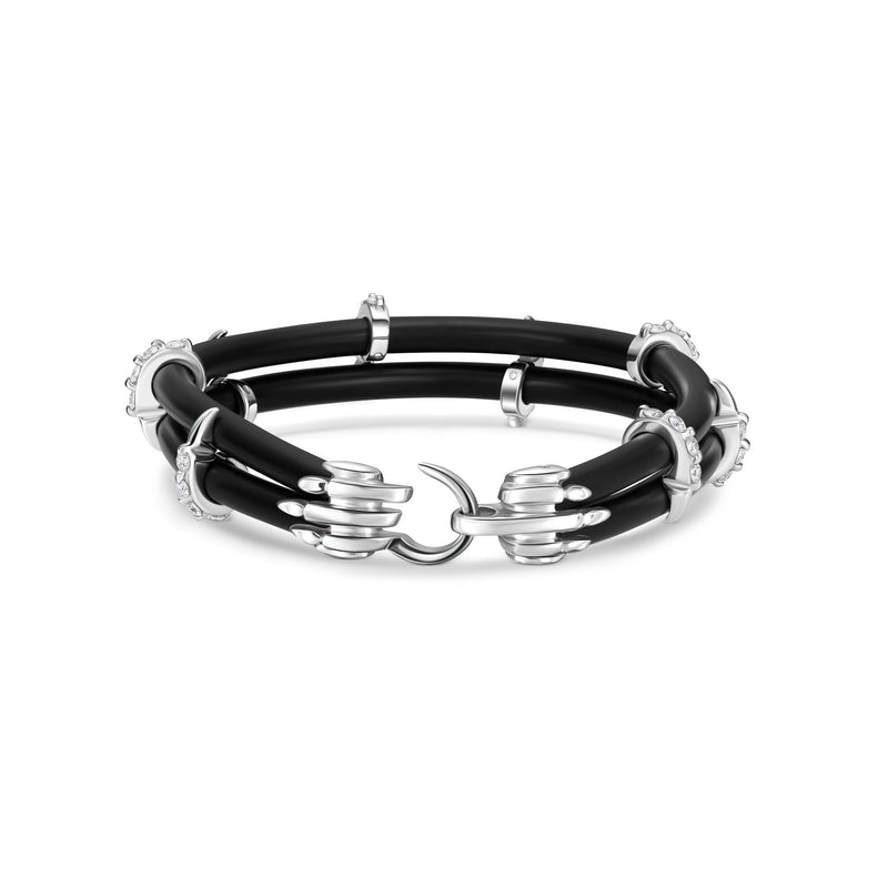 B476 Pure Silver & White Diamond Rubber Bracelet