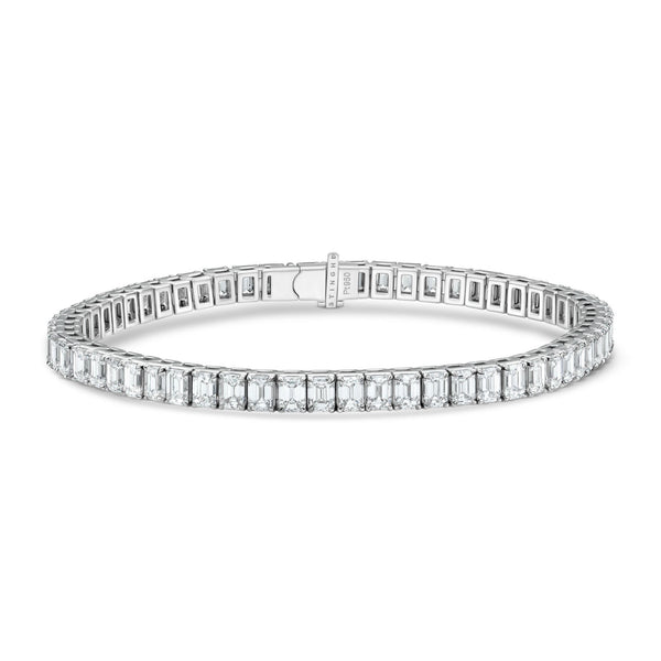 Noble Platinum Emerald-Cut White Diamond Tennis Bracelet