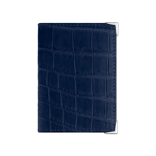 StingHD Navy Blue Crocodile Leather Wallet with Silver Accents