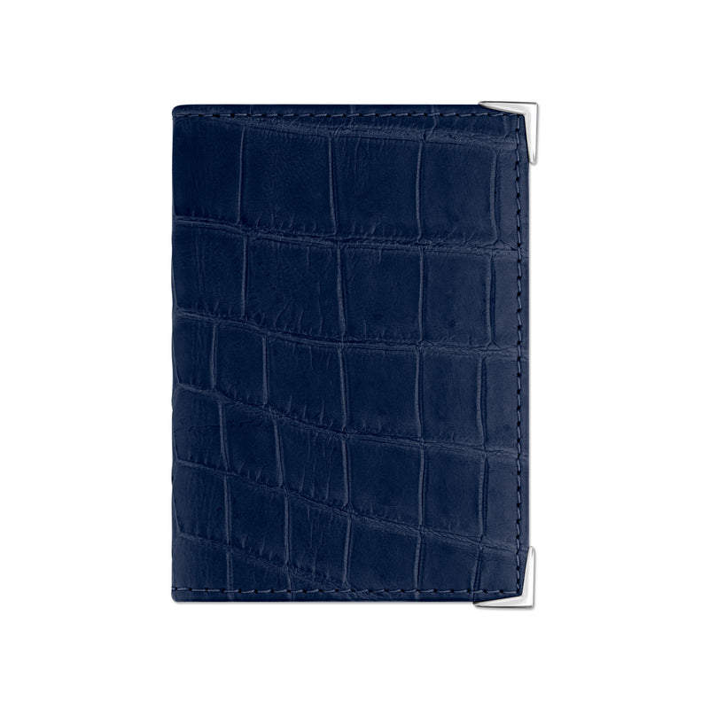 StingHD Navy Blue Crocodile Leather Wallet with Silver Accents