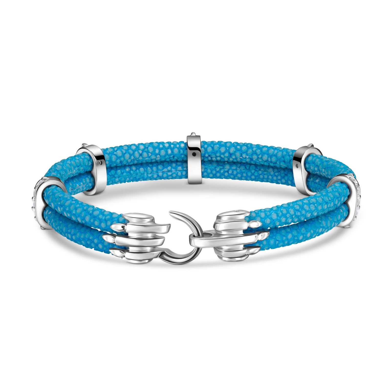 B452 | Five-Bar Bracelet in Silver and Diamond on Baby Blue B452 | Five-Bar Bracelet in Silver and Diamond on Baby Blue