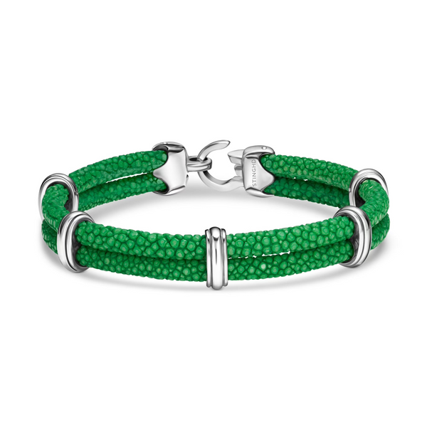 B452 | Five-Bar Bracelet in Silver on Emerald Green Stingray – StingHD B452 | Five-Bar Bracelet in Silver on Emerald Green Stingray – StingHD