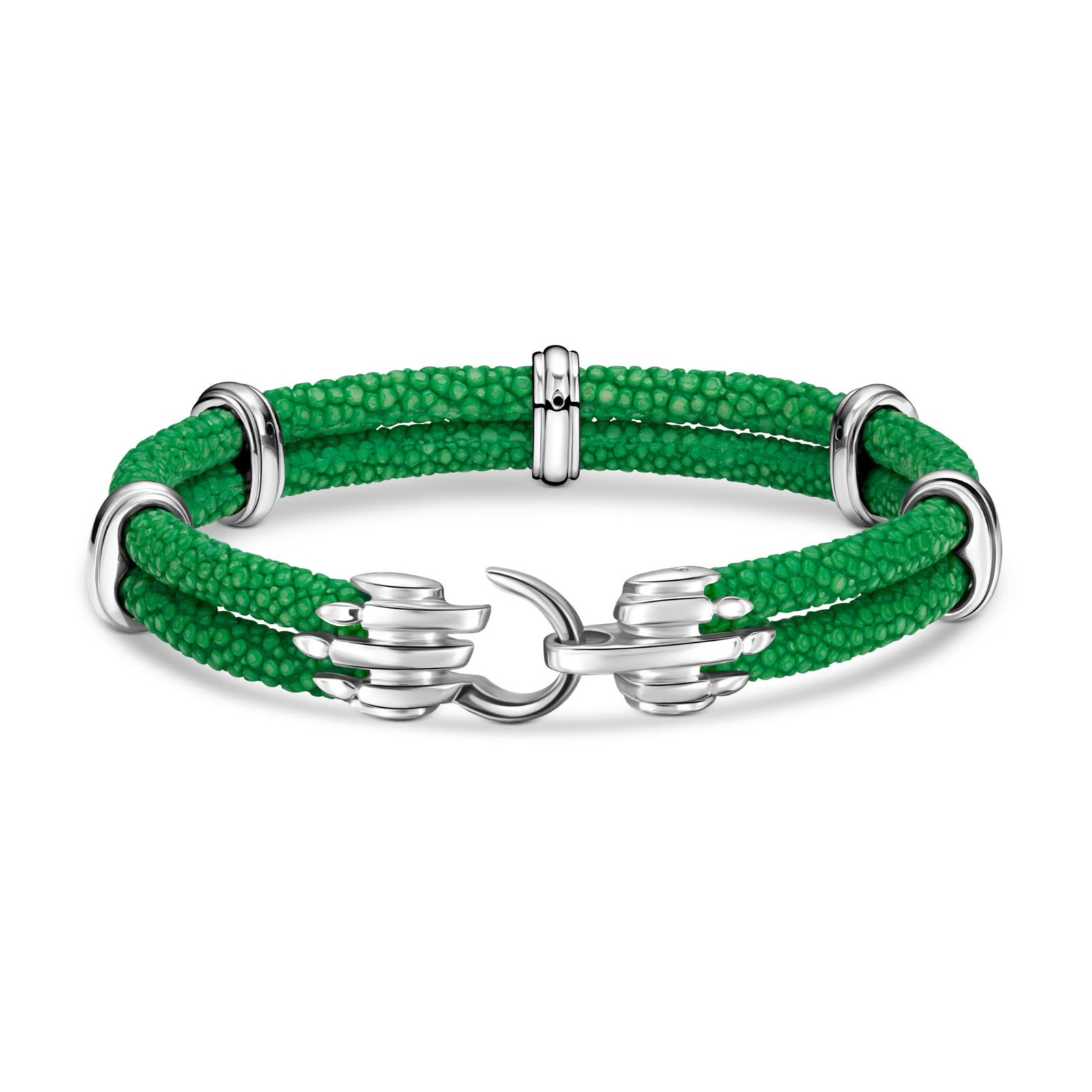 MGA and ST ブレスレット B452 | Five-Bar Bracelet in Silver on Emerald Green Stingray – StingHD