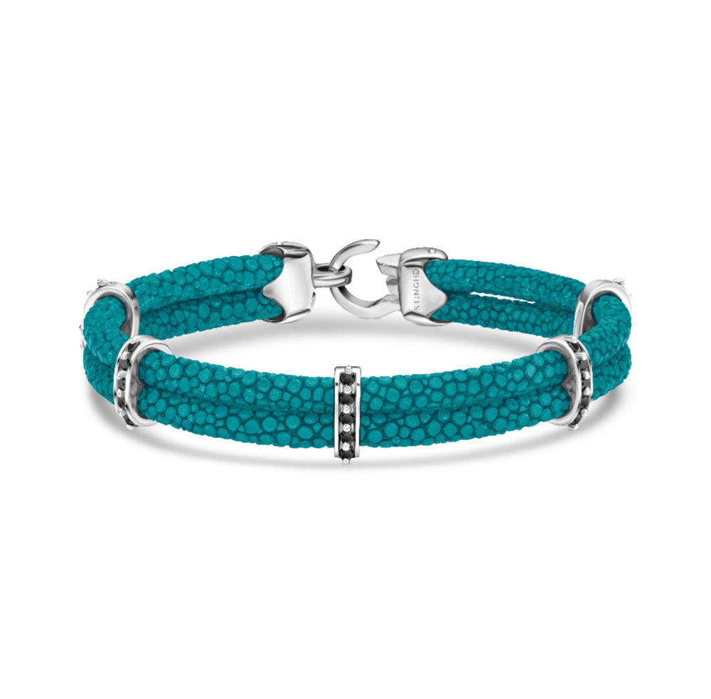 B452 Five-Bar Bracelet in Silver, Black Diamond, and Turquoise Stingray
