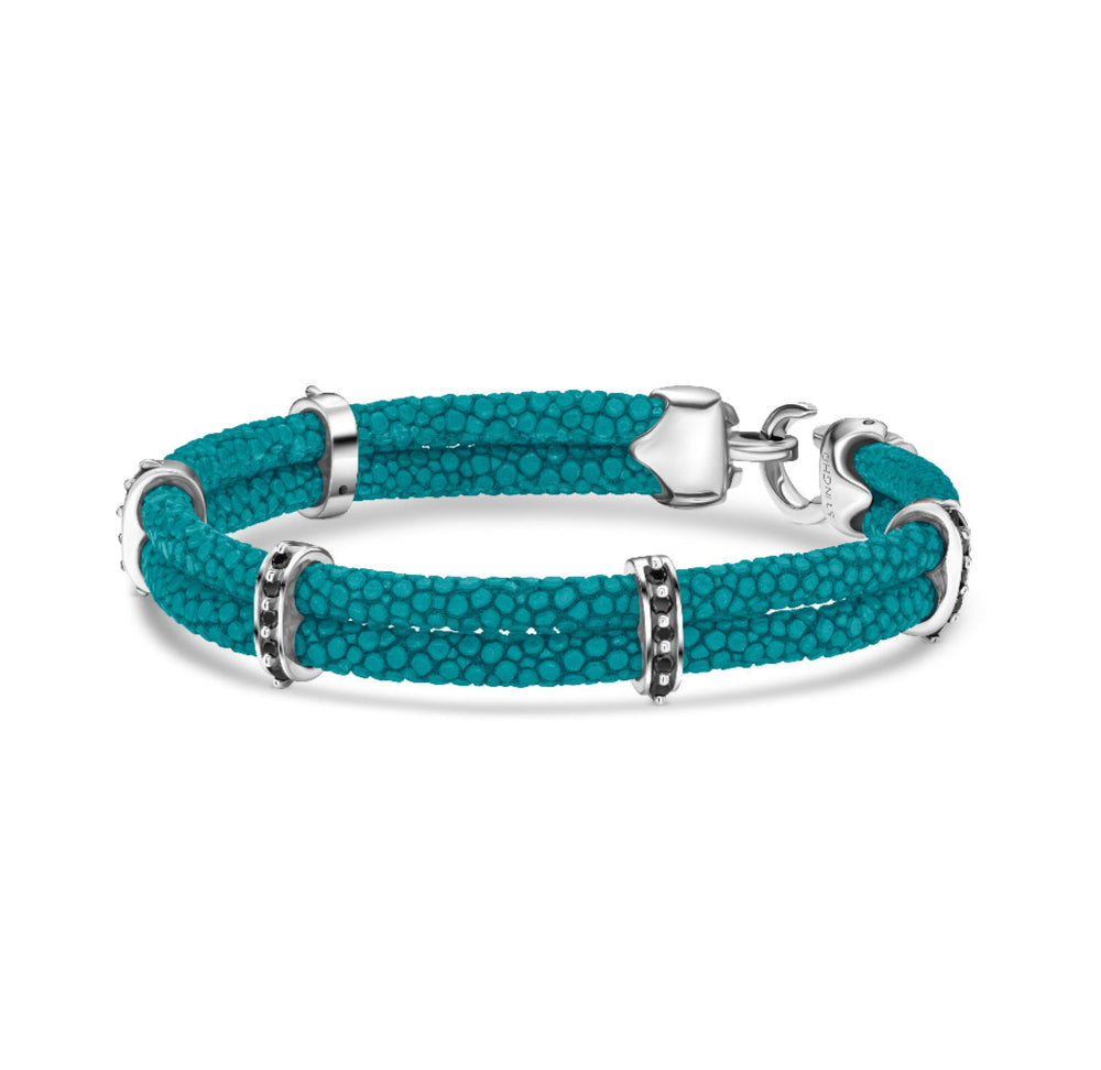 B452 | Five-Bar Bracelet in Silver, Black Diamond, and Turquoise