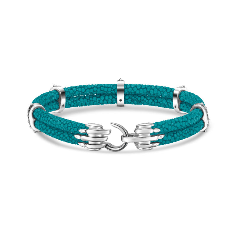 B452 | Five-Bar Bracelet in Silver, Black Diamond, and Turquoise Stingray