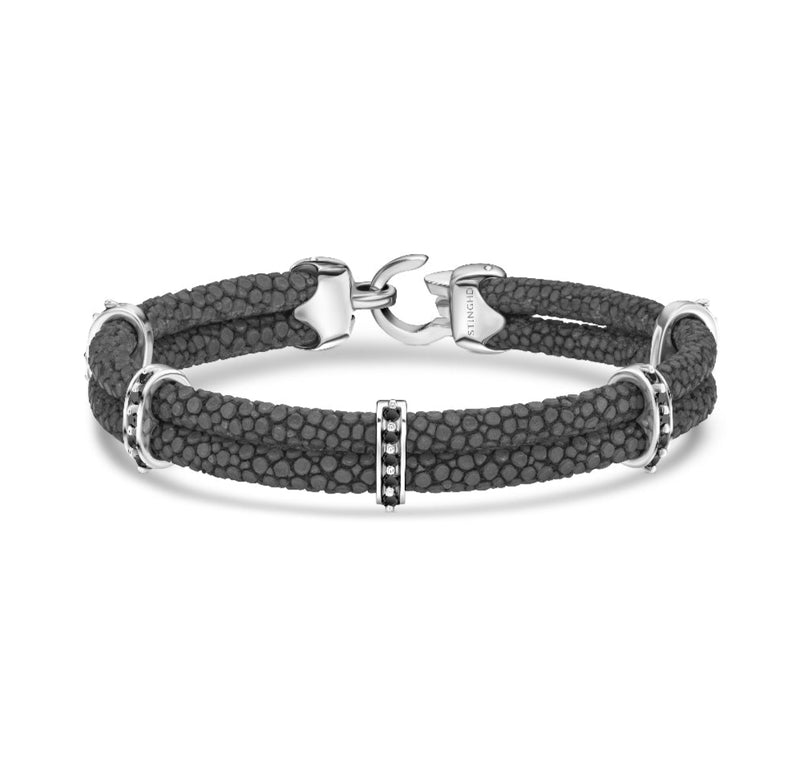 B452 | Five-Bar Bracelet in Silver, Black Diamond, and Grey Stingray