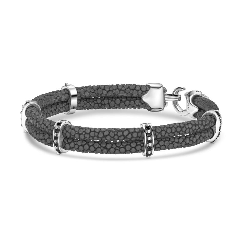 B452 | Five-Bar Bracelet in Silver, Black Diamond, and Grey Stingray
